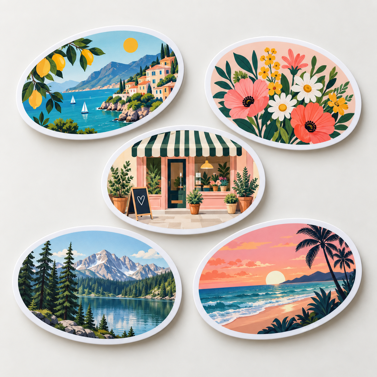 Custom oval vinyl sticker samples
